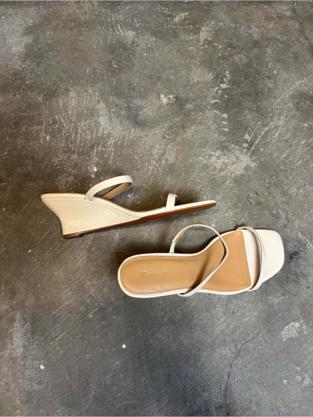 Madewell Leather Cream Minimal Kimmy Wedge Slide Sandals